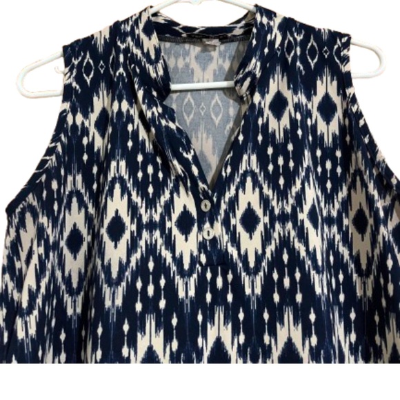 Carol Rose Women’s Navy and Cream Aztec Print Sleeveless Summer Top Sz-M - Picture 2 of 4
